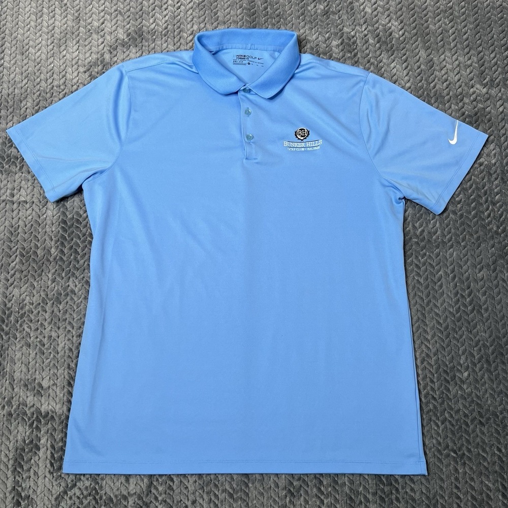 Nike Golf Polo Shirt Men's XL Blue Dri-FIT Standard Fit Bunker Hills Golf Club
